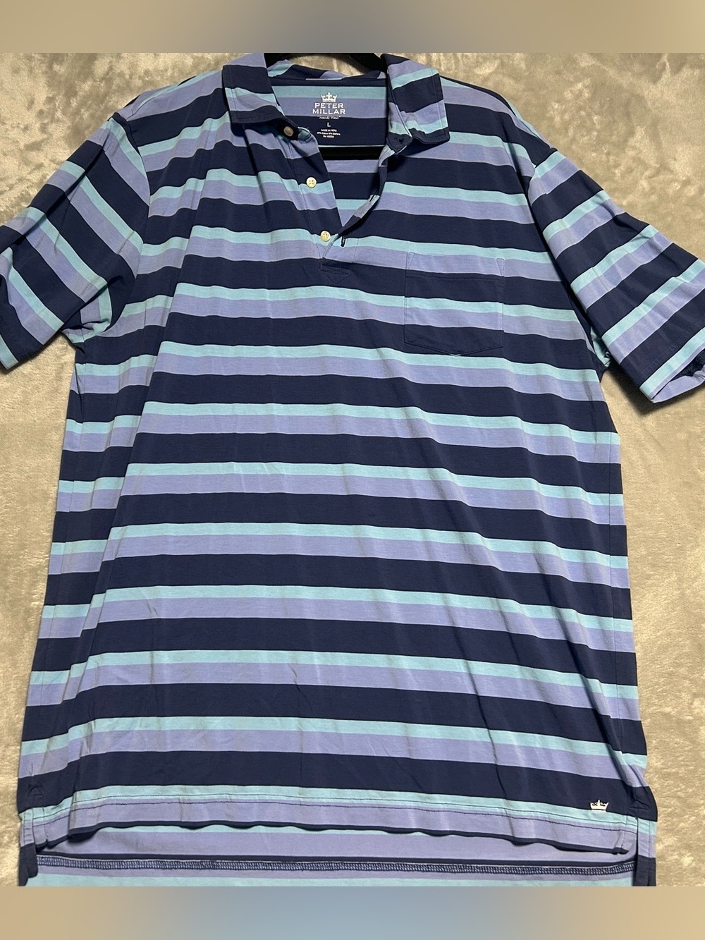 Peter Millar Seaside Wash Polo Shirt Men’s Large Blue Purple Stripe